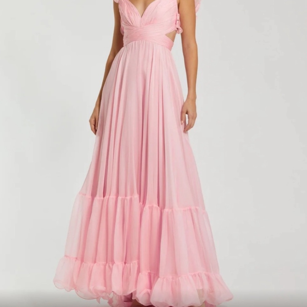 Pink Ruffle Tiered Cut-Out Chiffon Gown